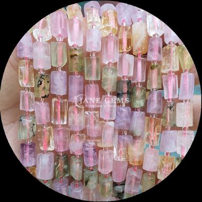 Gems Bead Natural Crystal Strawberry Quartz Gemstone Faceted Cylinder Shape Loose Bead Strands for Jewelry Making