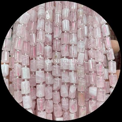 Gems Bead Natural Crystal Strawberry Quartz Gemstone Faceted Cylinder Shape Loose Bead Strands for Jewelry Making