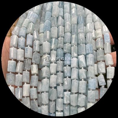 Gems Bead Natural Crystal Aquamarine Prehnite Gemstone Faceted Cylinder Shape Loose Bead Strands for Jewelry Making