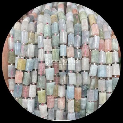 Gems Bead Natural Crystal Aquamarine Prehnite Gemstone Faceted Cylinder Shape Loose Bead Strands for Jewelry Making
