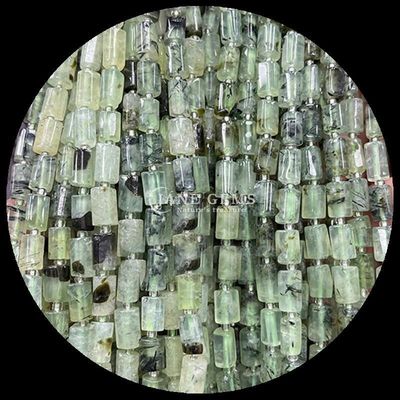 Gems Bead Natural Crystal Aquamarine Prehnite Gemstone Faceted Cylinder Shape Loose Bead Strands for Jewelry Making
