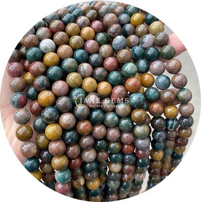 Natural Semi-Precious Gemstone Stone Ocean Jasper Dragon Blood  Loose Strand Beads For Jewelry Making