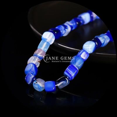 Cube Square Shape Natural Gemstone Bead Blue Striped Agate Loose Bead Strands For Healing And DIY Jewelry Ma