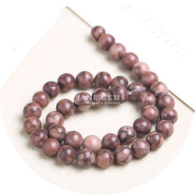 Loose Round Purple Wood Grain Stone Natural Loose  Gemstone Stone Beads For Jewelry Making