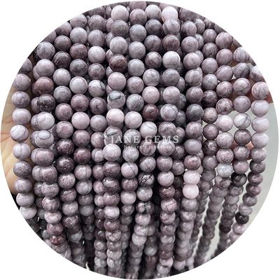 Loose Round Purple Wood Grain Stone Natural Loose  Gemstone Stone Beads For Jewelry Making