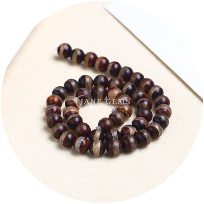 Agate Round Shape Stone Brown Football Dzi Beads For Jewelry & DIY Crafts Making