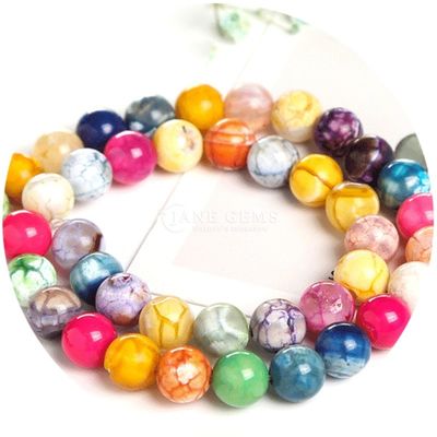 Various Color Ice Agate Smooth Round Shape Loose Beads For Jewelry & Crafts Making