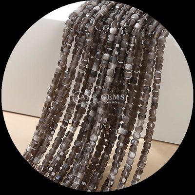 Natural Polished Square Cut Gemstone Beads Silver Obsidian Sunstone for Jewelry Making