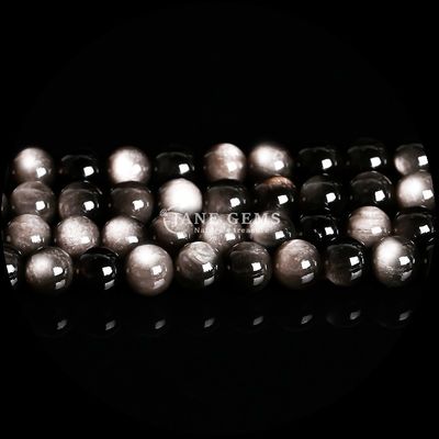 Assorted Various Round Shape Silver Obsidian Sunstone Natural Polished Stone Bead