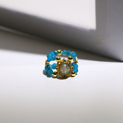 Faceted Apatite Crystal Bead Ring Gems Bracelet for Detoxification and Emotional Stability