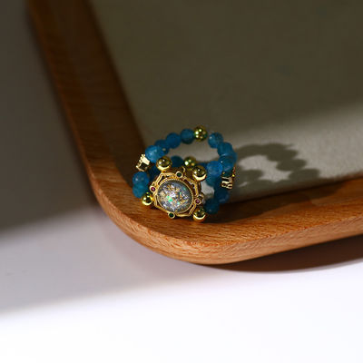 Faceted Apatite Crystal Bead Ring Gems Bracelet for Detoxification and Emotional Stability