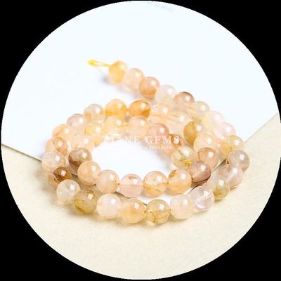 Polished Gemstone Round Cut Fire Quartz Golden Rutilated Quartz Bead Strands for DIY Jewelry Making