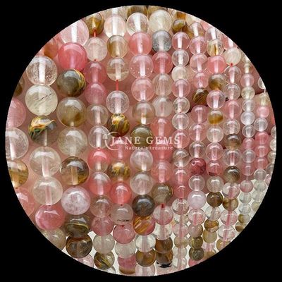 Polished Gemstone Round Cut Fire Quartz Golden Rutilated Quartz Bead Strands for DIY Jewelry Making