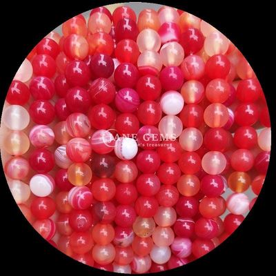 Round Shape Gemstone Red Stripped Agate Green Stripped Agate Natural Loose Bead Strands for Earrings DIY Jewelry Making