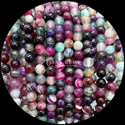 Round Shape Gemstone Red Stripped Agate Green Stripped Agate Natural Loose Bead Strands for Earrings DIY Jewelry Making