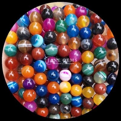 Multi-color Round Cut Gemstone Beads Yellow Blue Striped Agate for DIY Jewelry Making and Healing Bracelets