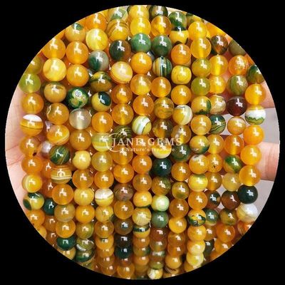 Multi-color Round Cut Gemstone Beads Yellow Blue Striped Agate for DIY Jewelry Making and Healing Bracelets