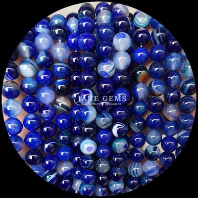 Multi-color Round Cut Gemstone Beads Yellow Blue Striped Agate for DIY Jewelry Making and Healing Bracelets