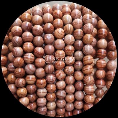 Round Shape Gemstone Beads Wood Pattern Loose Bead Strands for Bracelet Handmade Decorations